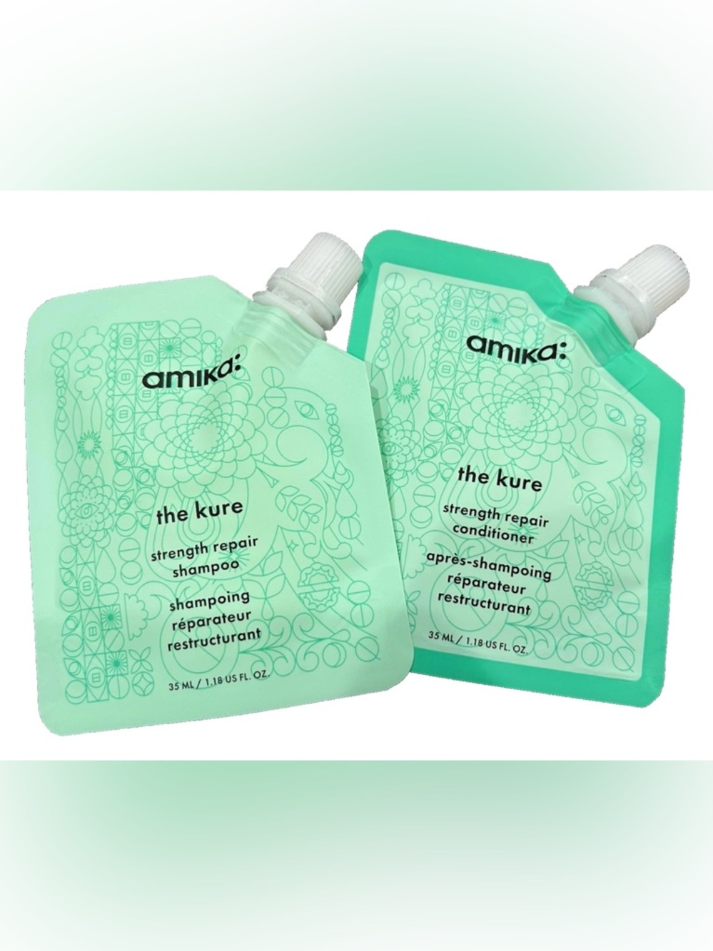 Amika The Kure Strength Repair Shampoo & Conditioner 1.18oz/35mL Each Travel Set
